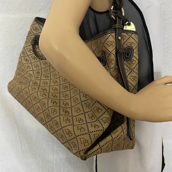 Dooney & Bourke L Tan Jacquard Fabric Shoulder Bag - Picture 8 of 13